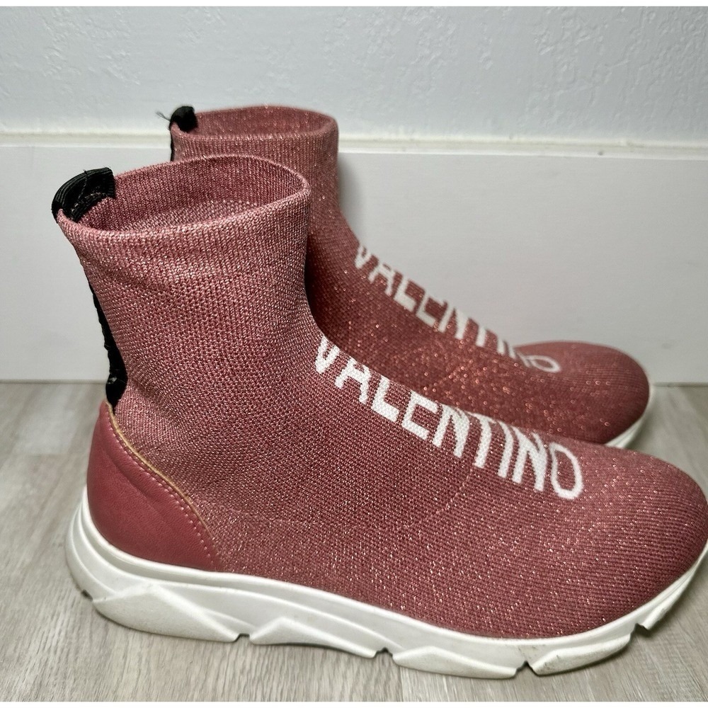 Valentino Sock Sneakers Glitter Pink Knit Chunky Sole Women's Size  7